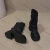 Mode Mode Schnalle Schwarze Stiefeletten für Damen Mode PU-Leder Dicke Sohle Kampfstiefel Frau Dicke Slipper Plateau Punk Botas