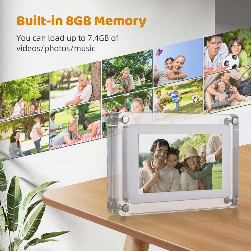 Porta-Retrato Digital Acrílico 8GB Memória Exibição Foto Música Vídeo Rotação Automática Porta-Retrato Digital 5 polegadas para