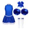 Girls Cheerleading Dance Dress Shiny Sequins Patchwork Invisible Zipper Back with Bow and Socks