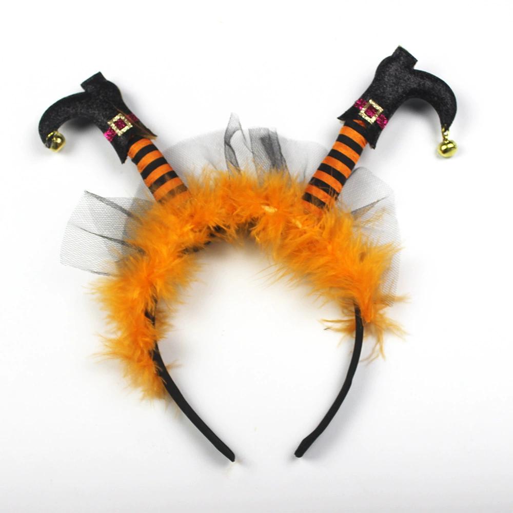 Halloween Witch Boot Headband Feather Tulle Hair Hoop with Bells Cosplay Party Costume Hair Accessories for Halloween Decoration