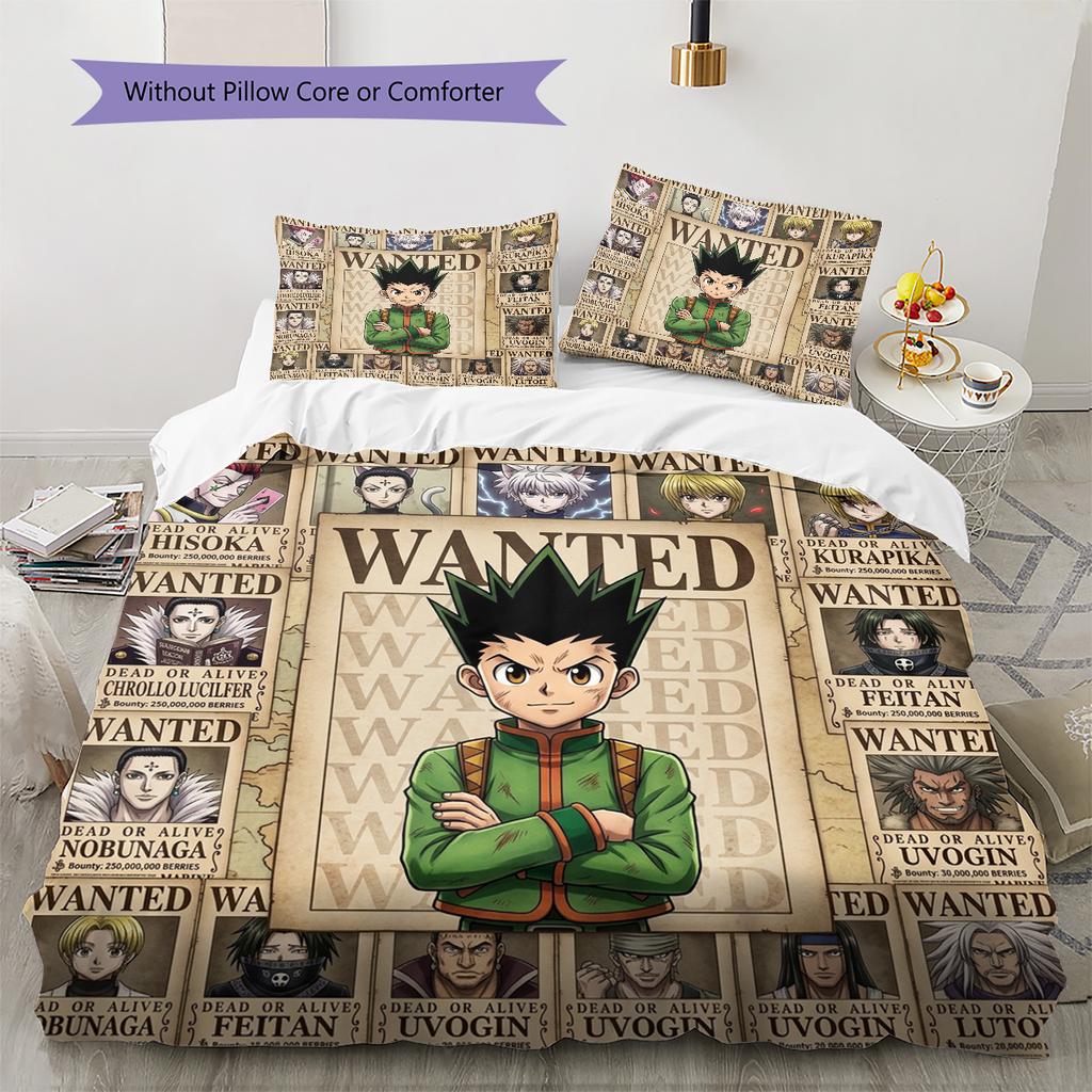 Hunter X Hunter Pattern Bedding Quilt Set Quilt Cover Pillowcase Home Birthday Gift(1 * Duvet Cover + 2 * Pillowcase, Without Core)