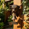 Highland Cow Head Doorbell with Welcome Sign Rustic Wall Mounted Resin Cow Hanging Bell Decor for Farmhouse Porch Entryway Kitchen