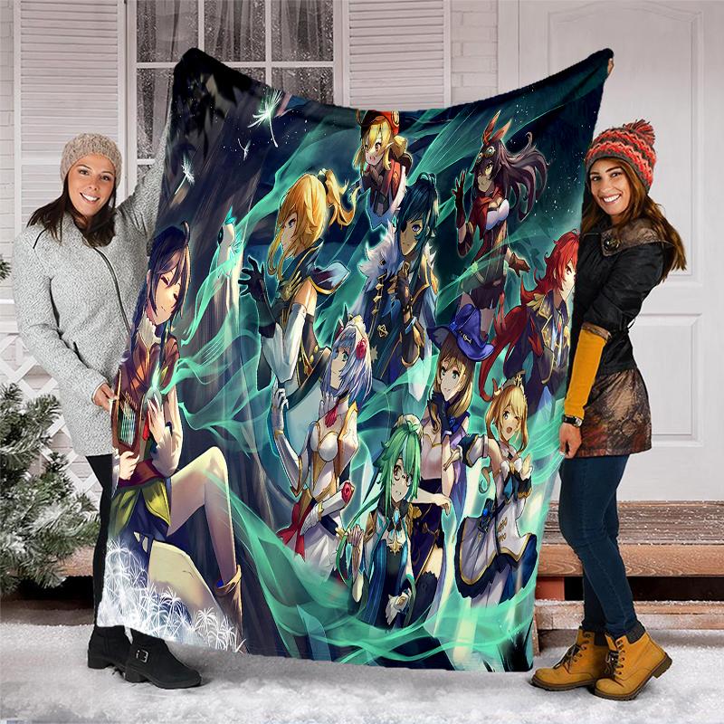 Genshin Impact characters printed throw blanket—soft,warm;versatile blanket for all seasons—perfect as &air-conditioning throw,nap blanket
