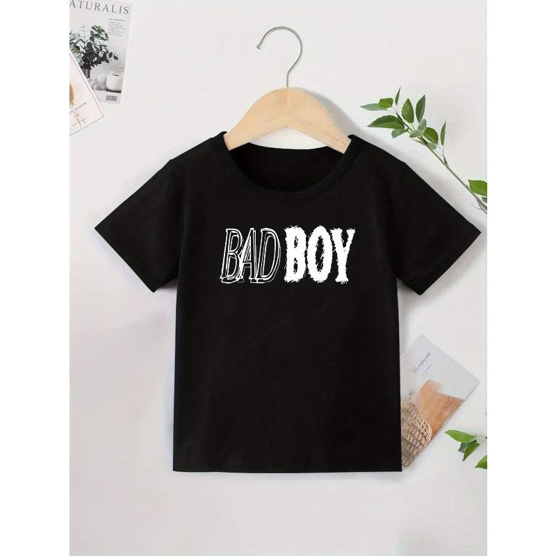 European Size Boys Round Neck Short Sleeved T Shirt with Unique English Print BADBOY