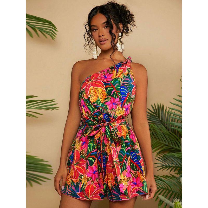 

off Shoulder Jumpsuit2025 European and American Summer New Women clothes Gyaru Formal Dress off-Shoulder Jumpsuit Red Pink XS