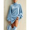 Women Velvet Turtleneck Long Top Oversized Drop‑Shoulder Lantern Long‑Sleeve Loose Casual Tunic