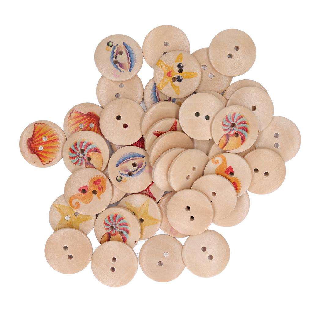 50pcs Sea Animal Buttons 25mm Flat Bottom Rounded Edges Handcraft Synthetic Wood Sewing Buttons for