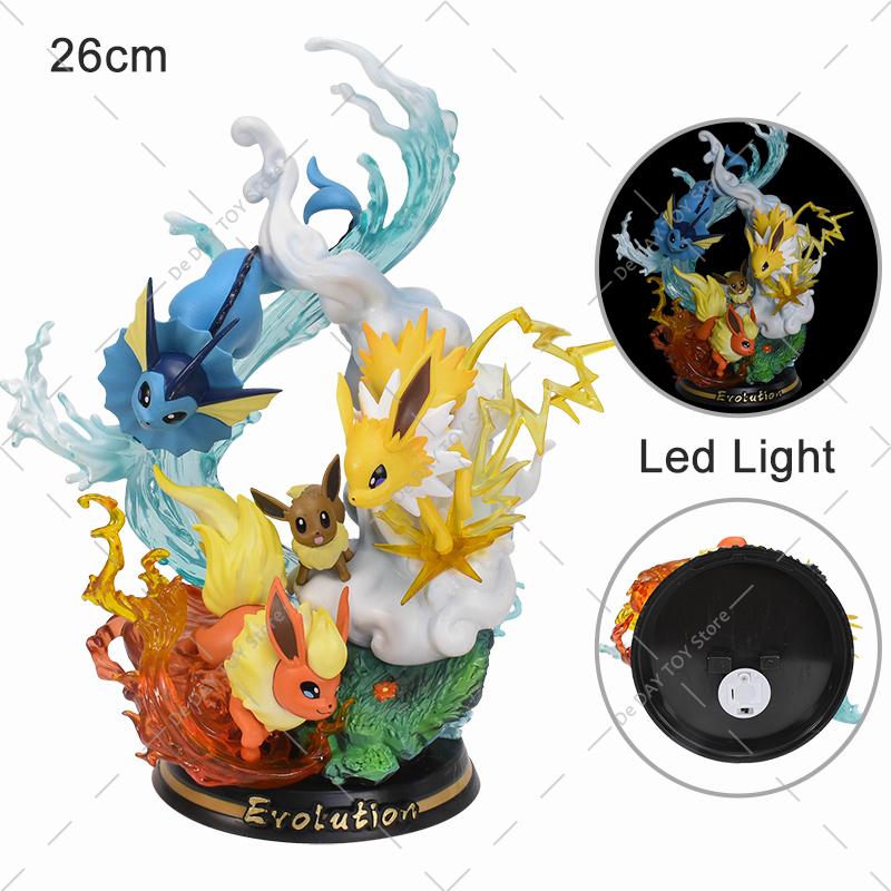 Anime Special Effects Figure Mega Charizard XY Greninja Gengar Mewtwo Three Form Evolution Led Light PVC Model Toys