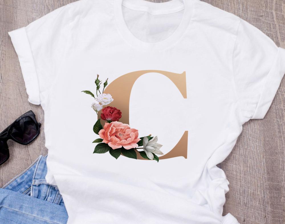 Custom Name Letter Combination Women S High Quality Printing T Shirt Flower Letter Font A B