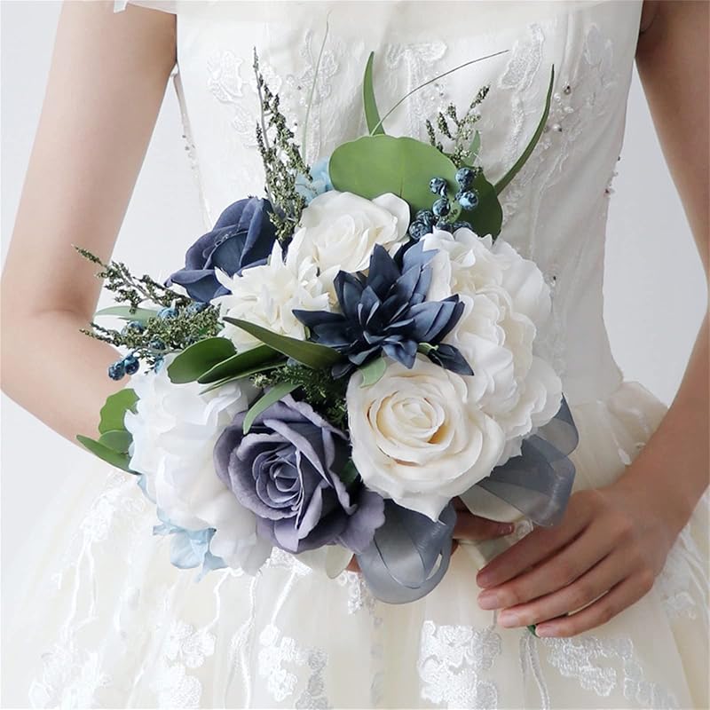 Wedding Bouquet Artificial Roses Flower Bride Bridal Bouquets Handmade Silk White Rose Flower Wedding Bridal Bouquets for Church Party Home
