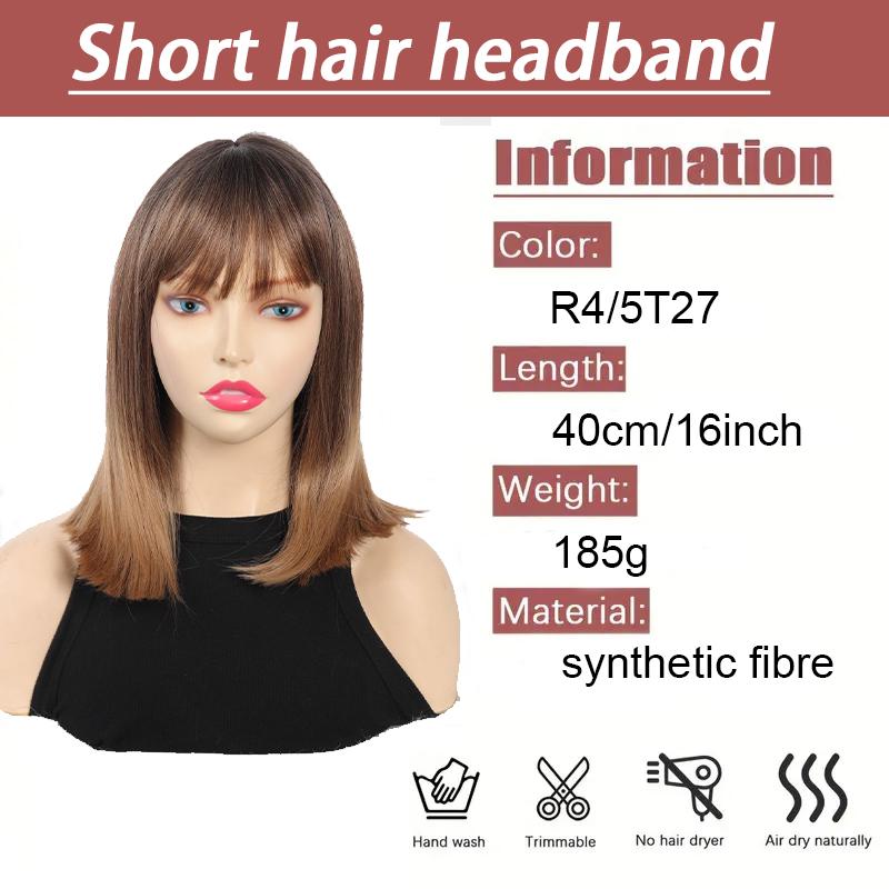 Stained Inner Buckle On the Top of the Head Straight Hair Headband for Women Synthetic Wig for Easy Wearing Daily Party Use