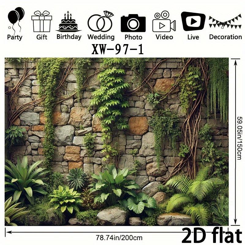 Rich Ivy and Stone Wall Background - Realistic Green and Moss Covered Rock Design
