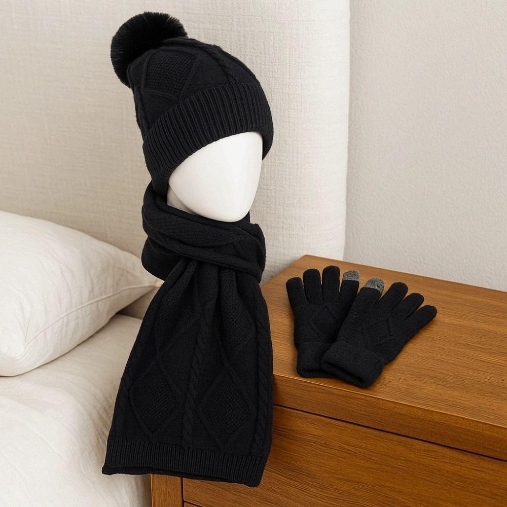 Warm Scarf and Hat Set Woolen Hat Yarmulke Pullover Cap Outdoor