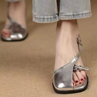 Fashion New Design Sense Retro Half Toe Sandals Low Heel Roman Shoes 2024 Summer Fashion Clip Toe Woman Casual Shoes
