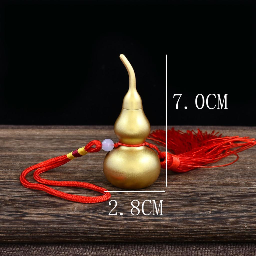 Antique Brass Gourd Hanging Ornament: Chinese Hollow Pendant In Copper Sand Gold Finish