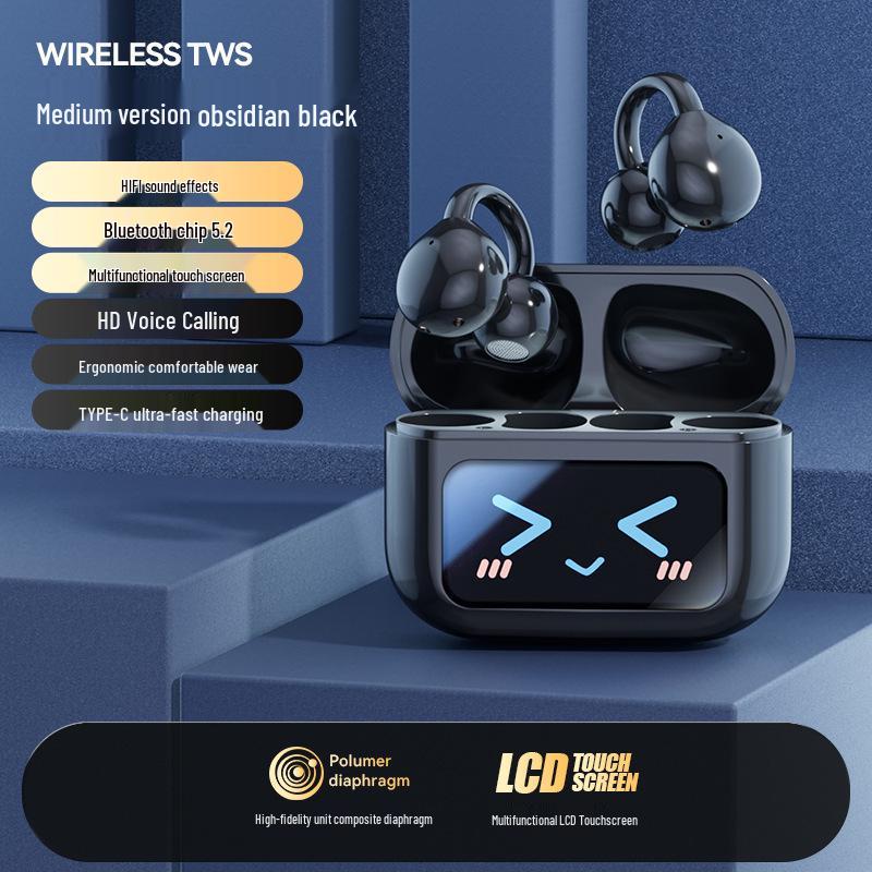 Cross-border AI Wireless Ear Clip Bluetooth Headset with Touch Display and Long Battery Life.