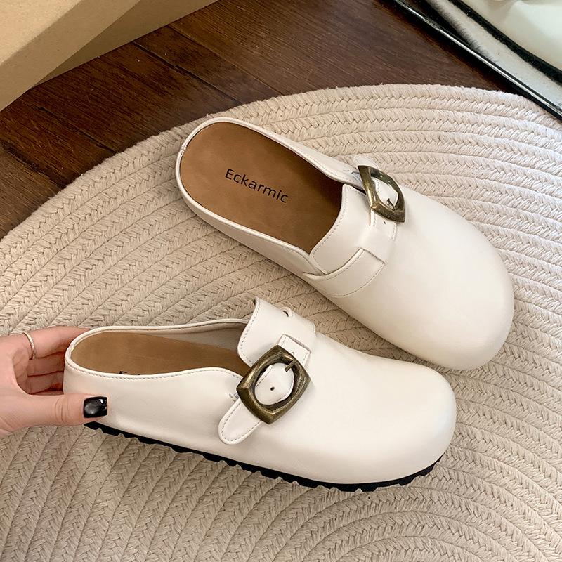 Fashion and lightweight retro brown inner height-increasing flat-soled Birkenstocks women's 2025 new spring and autumn one-pedal bag head slippers