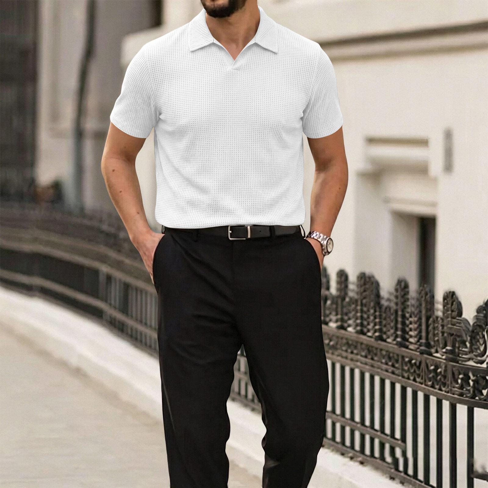 

Men s Summer Ice Silk Mesh Short Sleeve Polo Shirt Buttonless Design Breathable Lightweight Casual Top XL білий