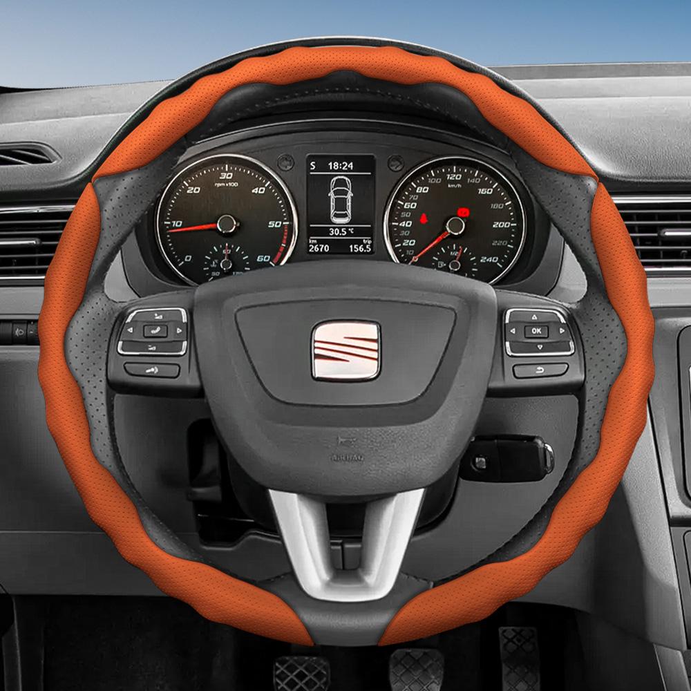 Suitable for Seat Steering Wheel Cover, Wave-Shaped Sporty Design, Breathable Leather, Segmented Anti-Slip Sweat-Absorbing Protective