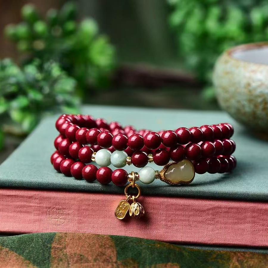 Purple Gold Sand Multi-Circle Hetian Jade Hulu Bracelet - Light Luxury High-End Feel
