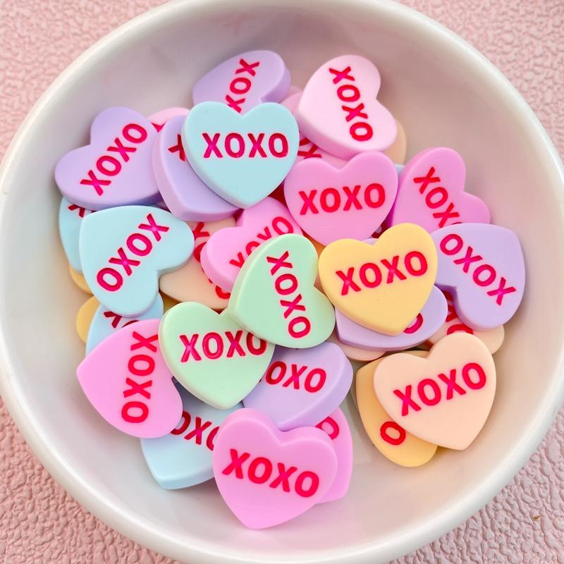 10Pcs New Cute Cartoon XOXO Love Series Flat Back Ornament Jewelry Bows Accessories