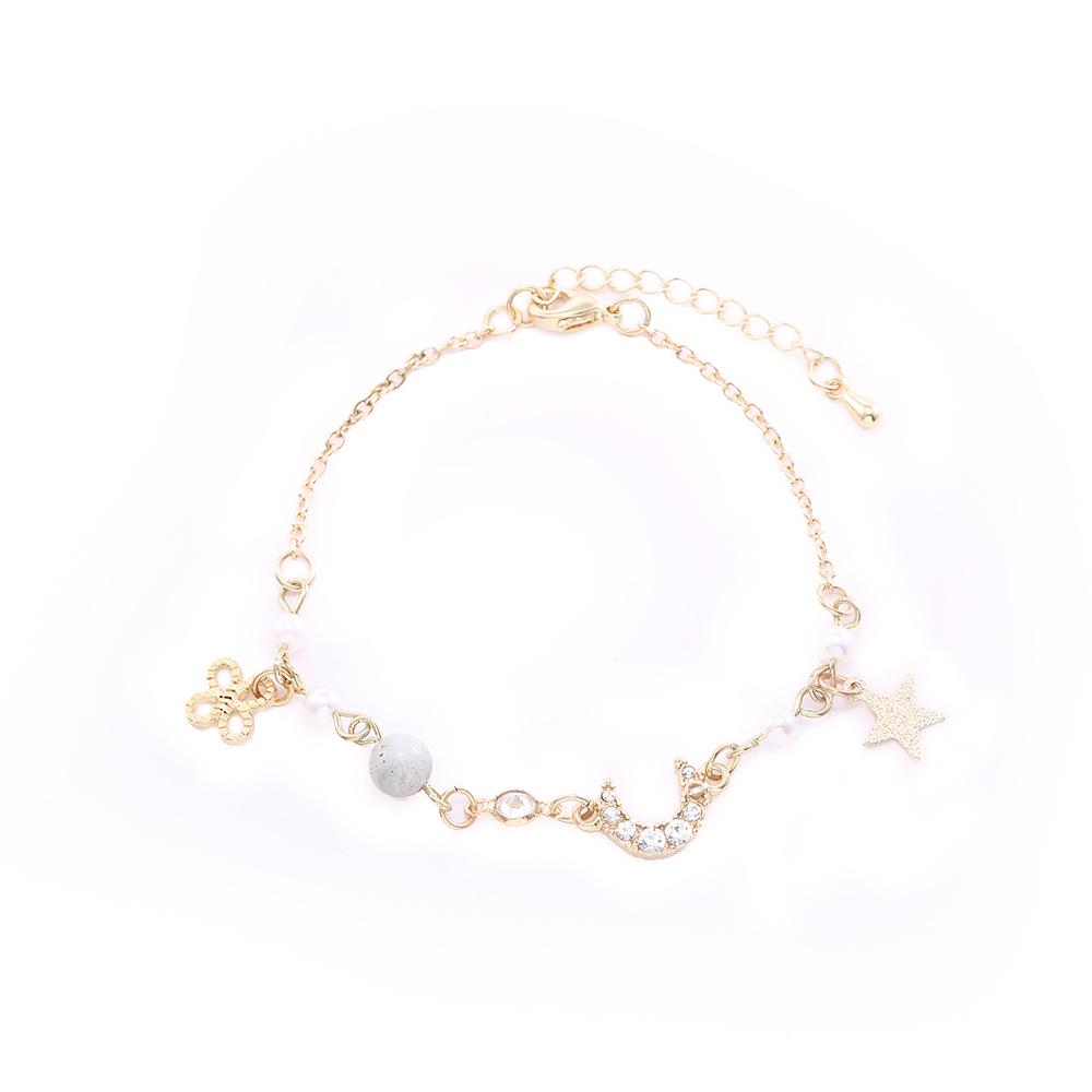 Korean Style Star Moon Zircon Bracelet: Versatile Pearl Bangle for Women