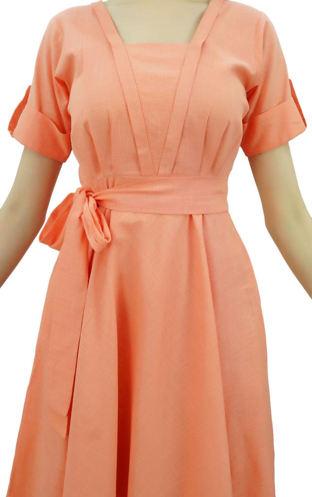 Bimba Damen Kurzarm Leinen Etuikleid Mit Gürtel Freizeitkleider