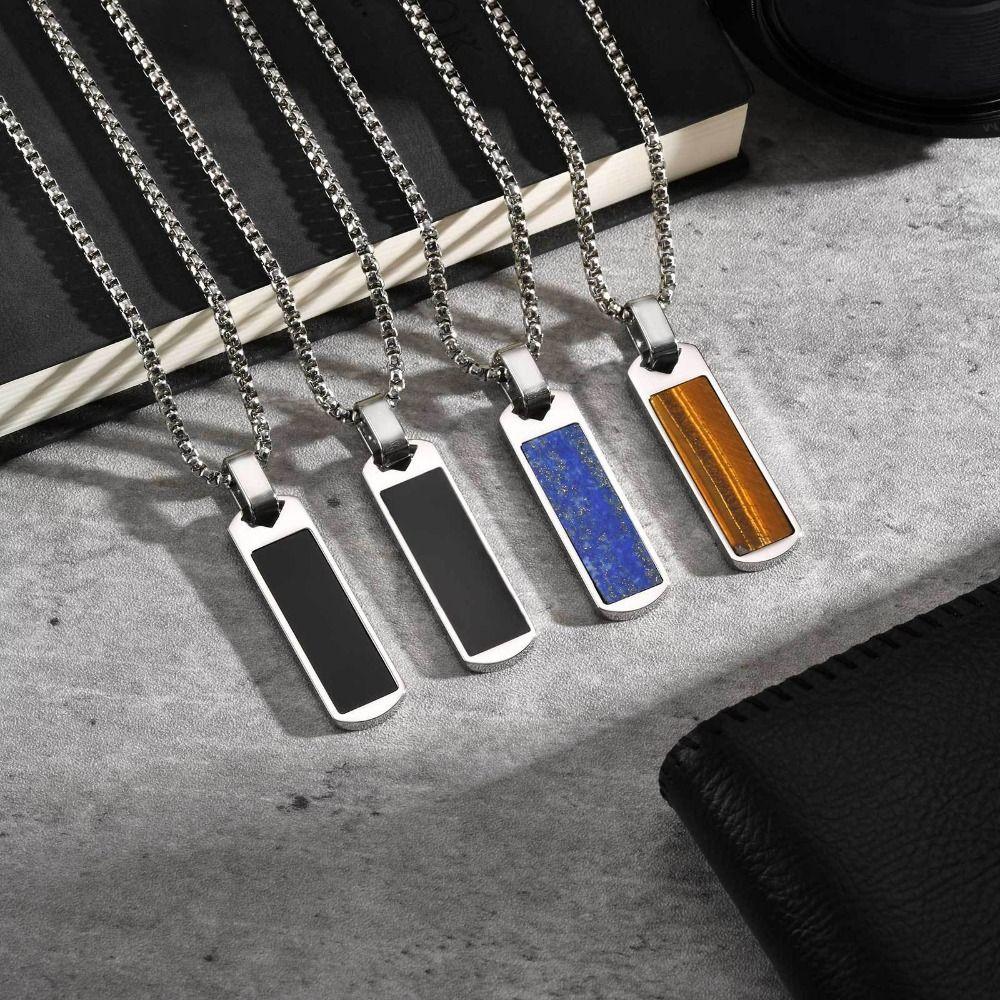 Módní přívěsek z lapisu lazuli Minimalistický nerezový náhrdelník Módní náhrdelník s přívěskem Muži