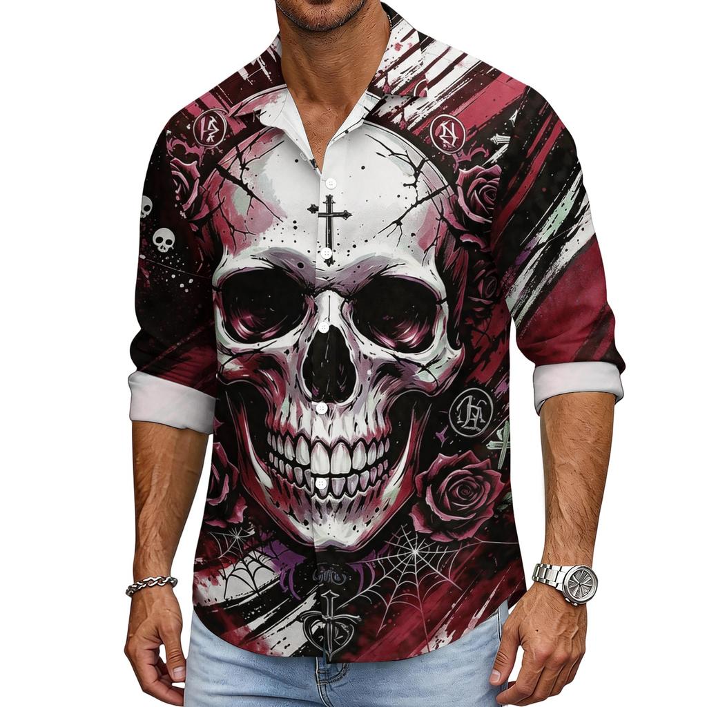 Men's Halloween Long Sleeve Button Down Shirt with Collar Casual for Holiday Parties