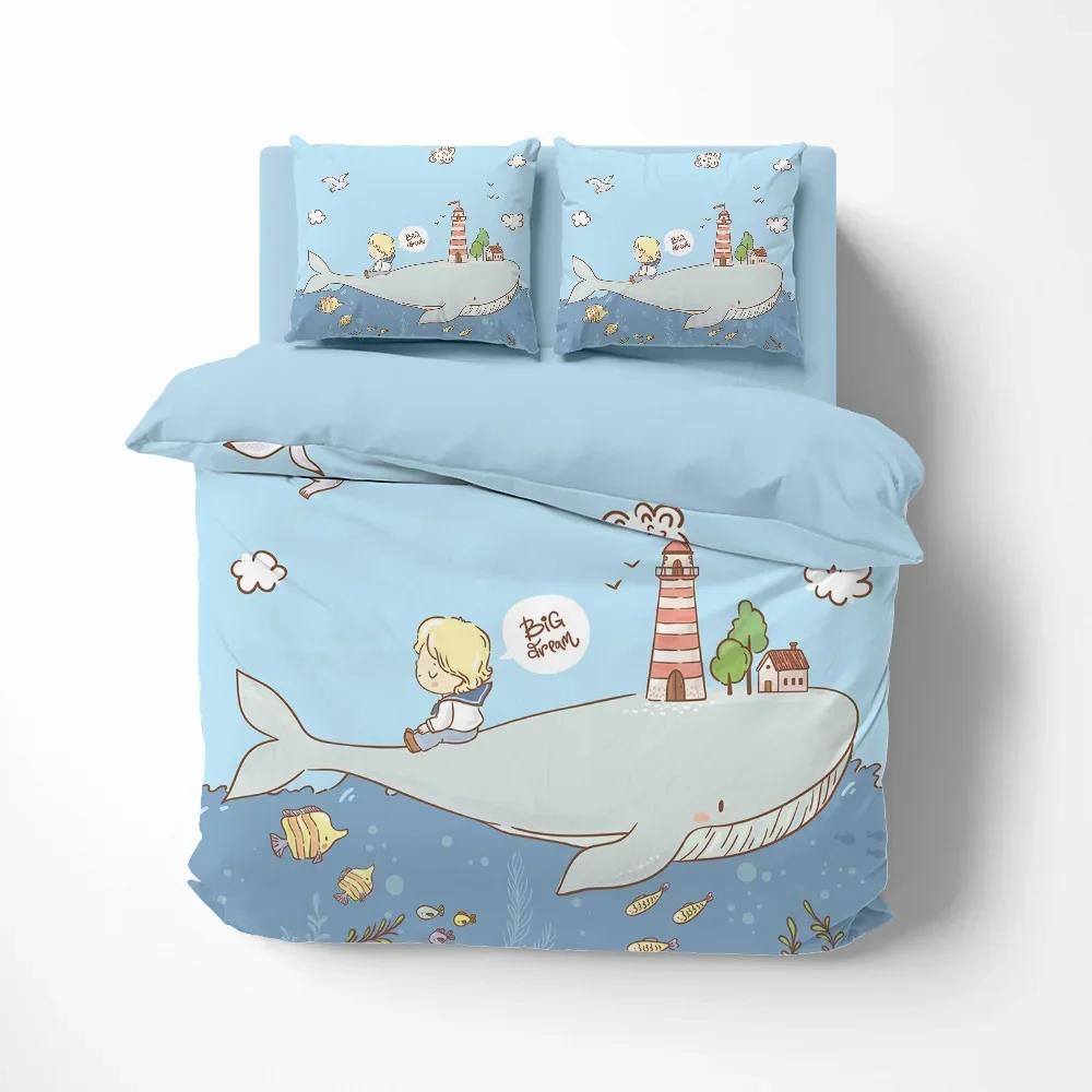 

Print Sky Blue Shark/whale Smal Fish,HouseTre, Under Water for Warm Comforter Beding Sets Two/thre-piece Set Soft Duvet Cover Bed Linen Set 100*200cm Single