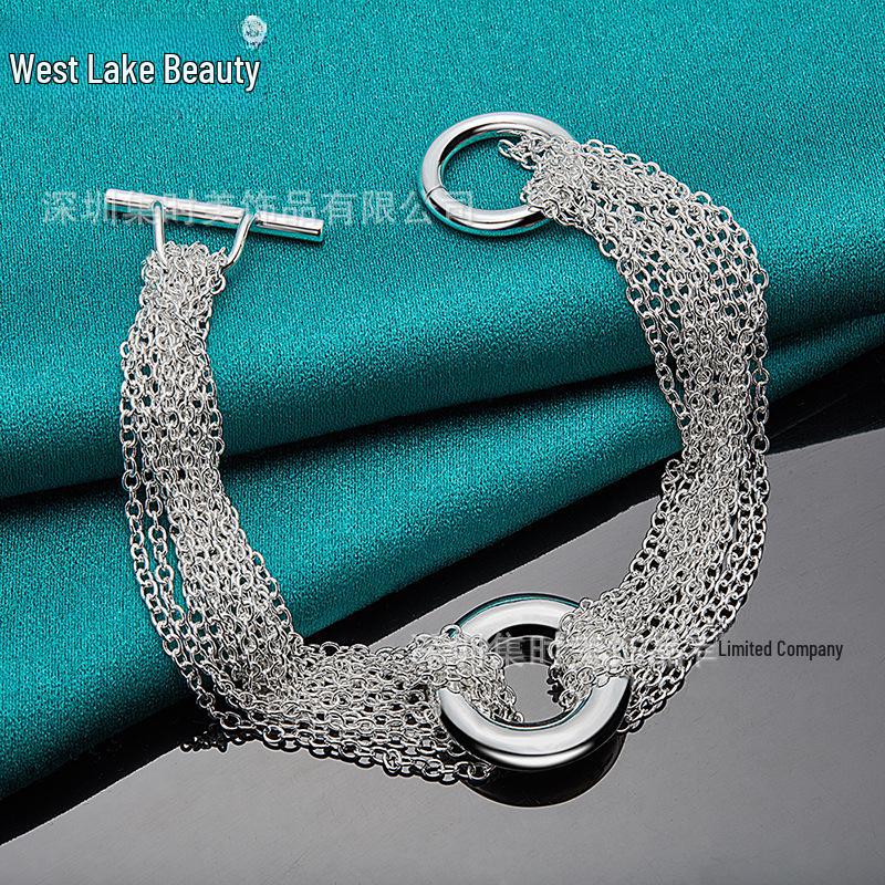 West Lake Silver Multi-Chain Ring OT Buckle Bracelet for Women