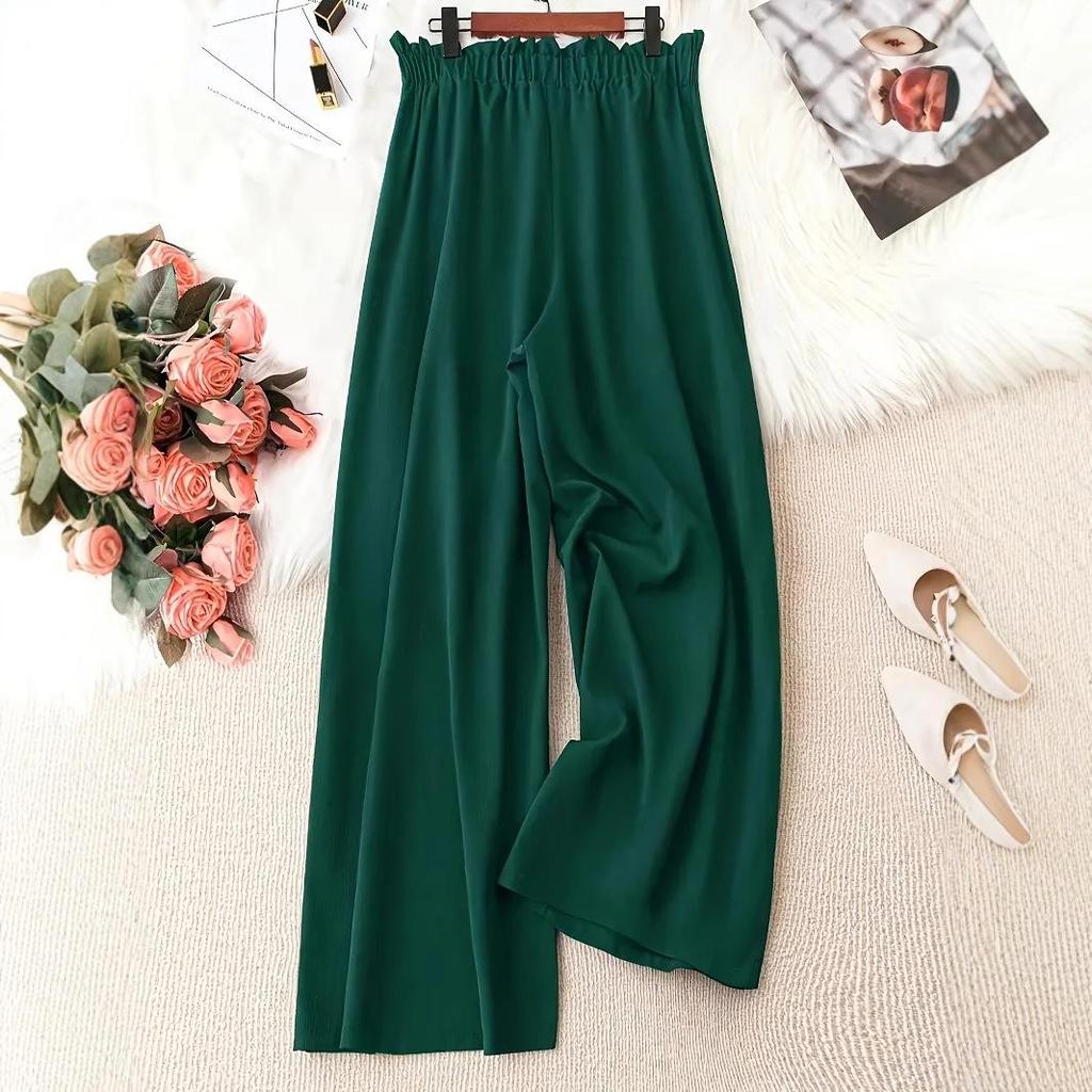European Summer Solid Color Wide Leg Pants - Plus Size, Slimming, Versatile, Casual Retro Design