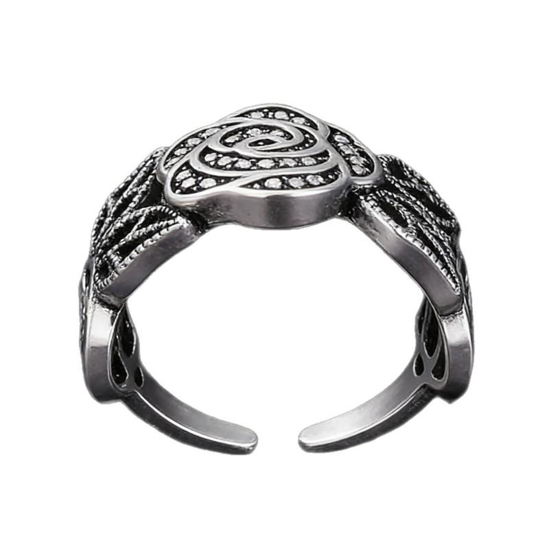 Adjustable Vintage Rose Flower Ring Women Men Copper Electroplated Bohemian Style Statement Jewelry