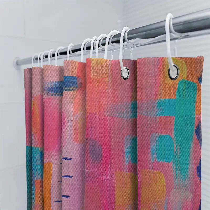 Bright Colorful Shower Curtain Set Modern Design For Bathroom Decor Red, Pink, Blue, Orange, Yellow Colors Polyester Fabric With