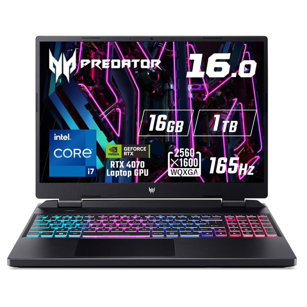 Acer Predator Helios Neo 16 Windows Intel Core I7 RTX 4070 Laptop 16GB 1TB WQXGA IPS 165Hz 3ms Matte 6 Japanese Keyboard (PHN16-71-N76Z47) - 11, GPU,