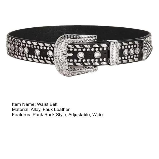 Clothes Accessory Punk Rock Rhinestone Waist Belt for Men Women, Adjustable Wide Rivets Retro Jeans Pants, Party Night Club Lightweight