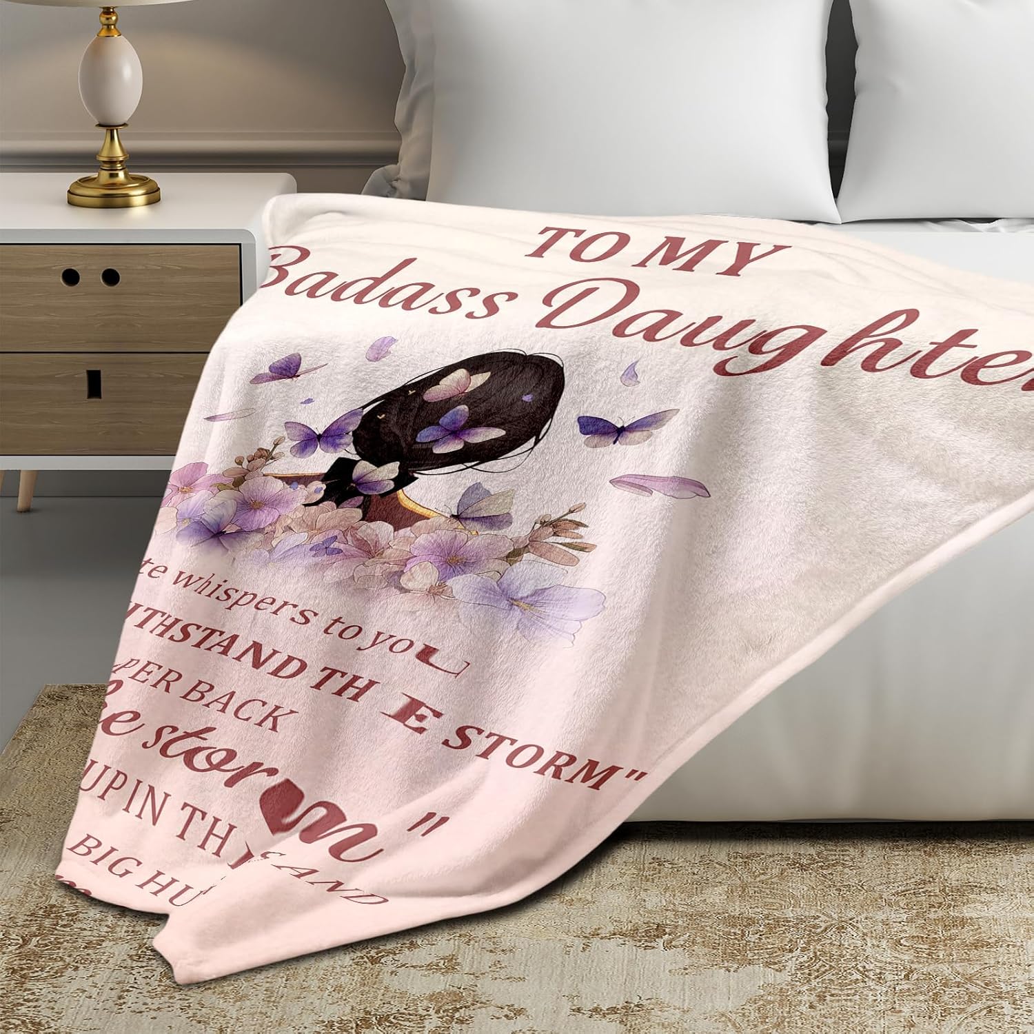 to My Badass Daughter Blanket 60x50 , to My Daughter Mothers Day Blanket Gift from Mom, Happy Birthday Daughter Gifts Flannel Throw, Easter Basket