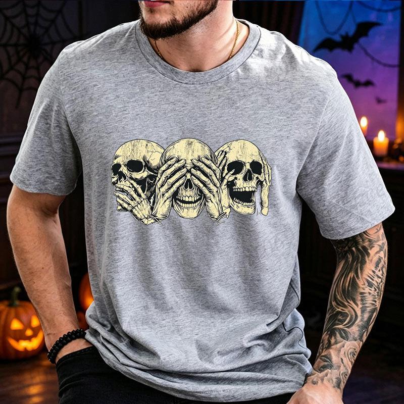 Halloween Three Skulls Evil T Shirt Men Vintage Gothic Graphic Oversized Tee Tshirt Male Unisex Halloween Party Costume Tops