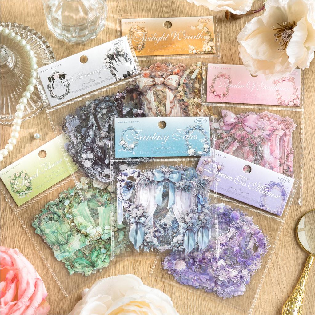 20 Pcs/pack Floral Border Stickers Aesthetic Stick Labels Decorative Diary Album Scrapbooking Material Junk Journal Supplies