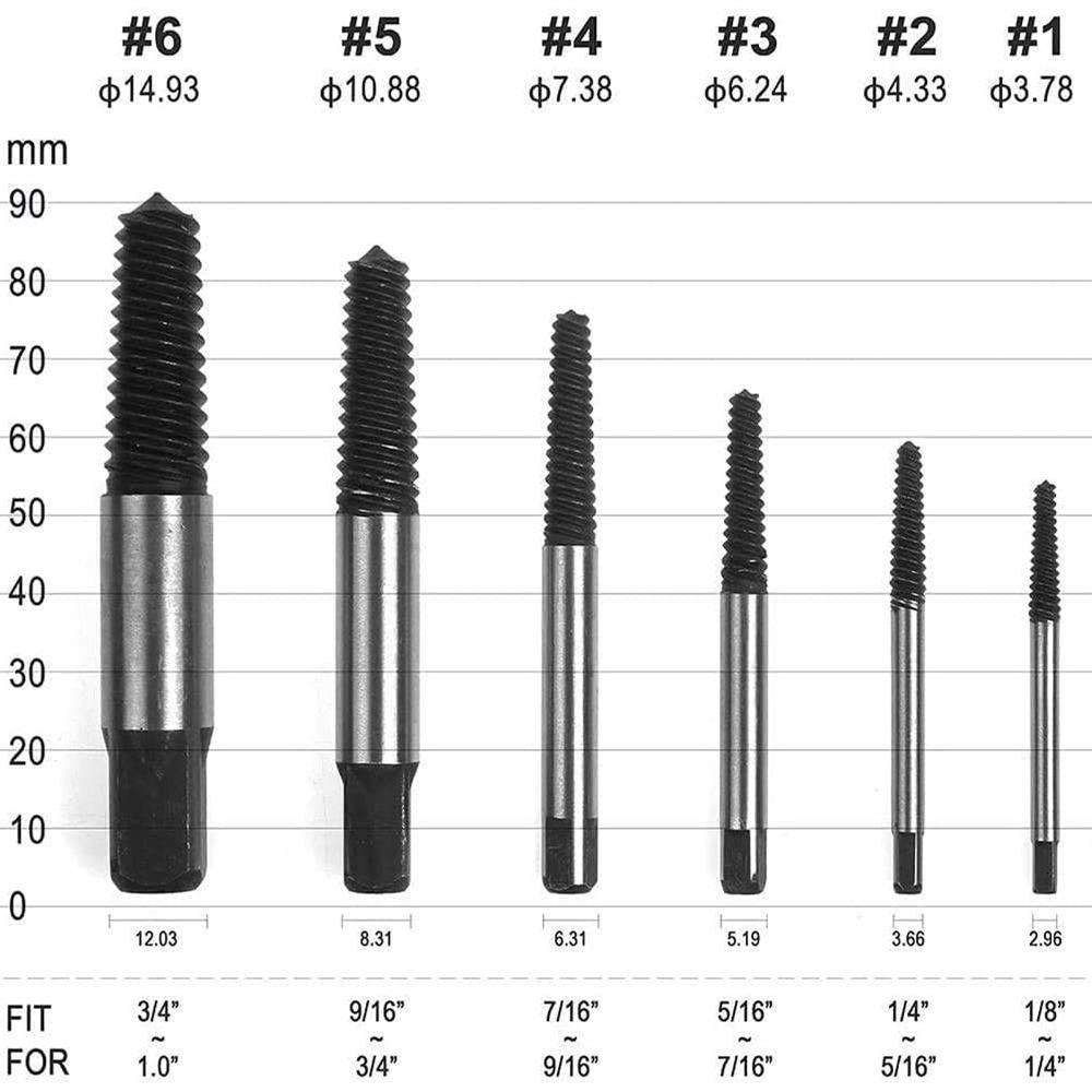 6 Pcs Black Screw Remover Spiral Groove Bolt Extractor Easy Screw Extractor Home Repairs