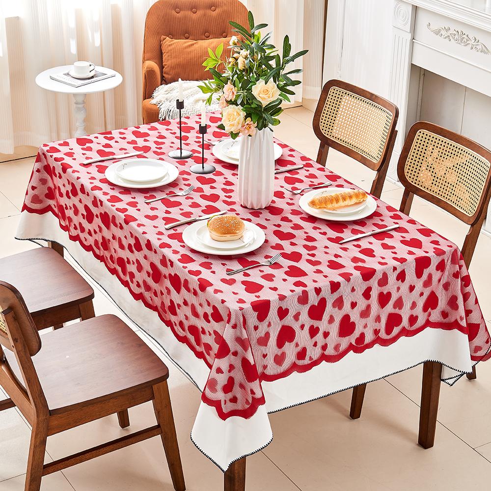 1Pc Valentine's Day Love Lace Table Flag Placemat Set Wedding Red Wine Bottle Festive Tablecloth Home Decoration