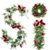 Christmas Rattan Wreath Garland With Berry And Flowers- Diy Fireplace Decor And Tree Ornament