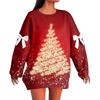 Ladies' Christmas Printed Bow Round Neck Long Sleeved Loose Pullover Sweater Sweatshirt Top
