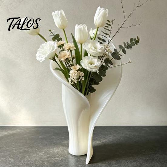 Durable PLA Vase for Floral Arrangement 3D Printed Leaf Shaped Vase, Decorative Flower Elegant Milky White Arrangement, Modern Tabletop Home
