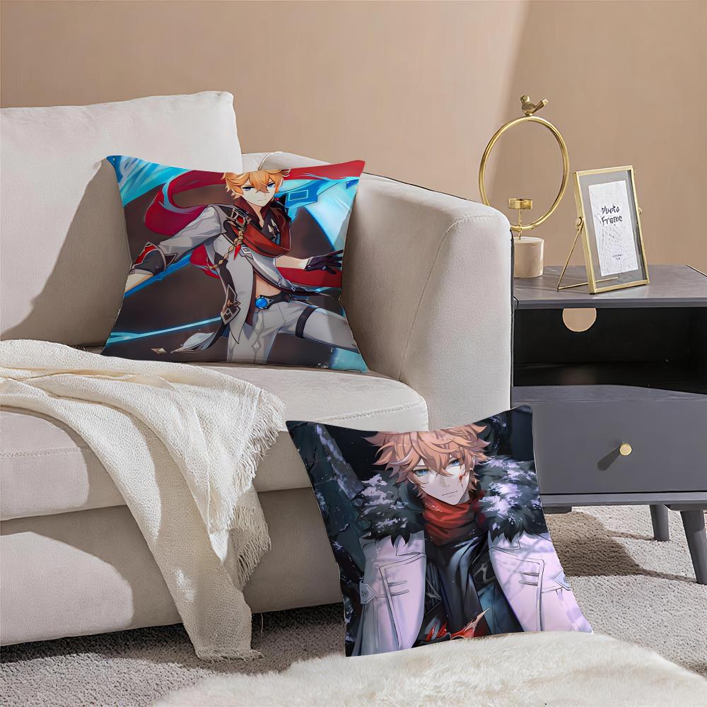 Game Genshin Tartaglia Cushion Cover Pillowcase Short Plush Invisible Zipper Room Sofa Cushion Cover