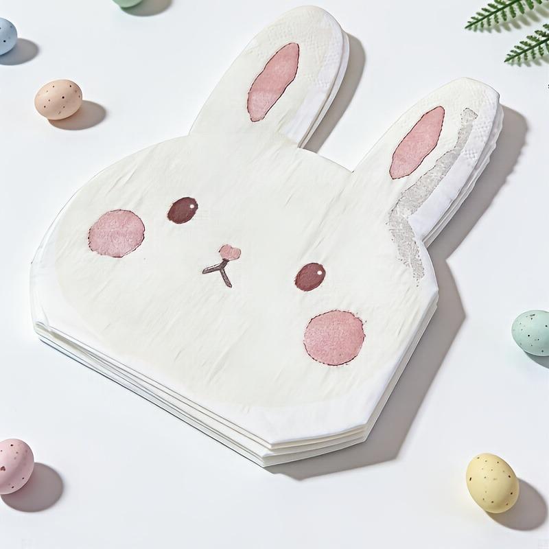 100pcs Easter Bunny Shaped Napkins Disposable Paper Dinner Napkins and Bathroom Hand Towels Suitable for Easter Party Supplies