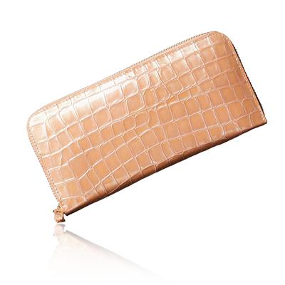 Hergestellt in Italien von MASINI, lange Geldbörse aus Buntglas, elegantes Emaille-Krokodil-Prägung, vertikale Aufbewahrung, Geschenkbox, Baby [VOICE], Damen (B.Pink