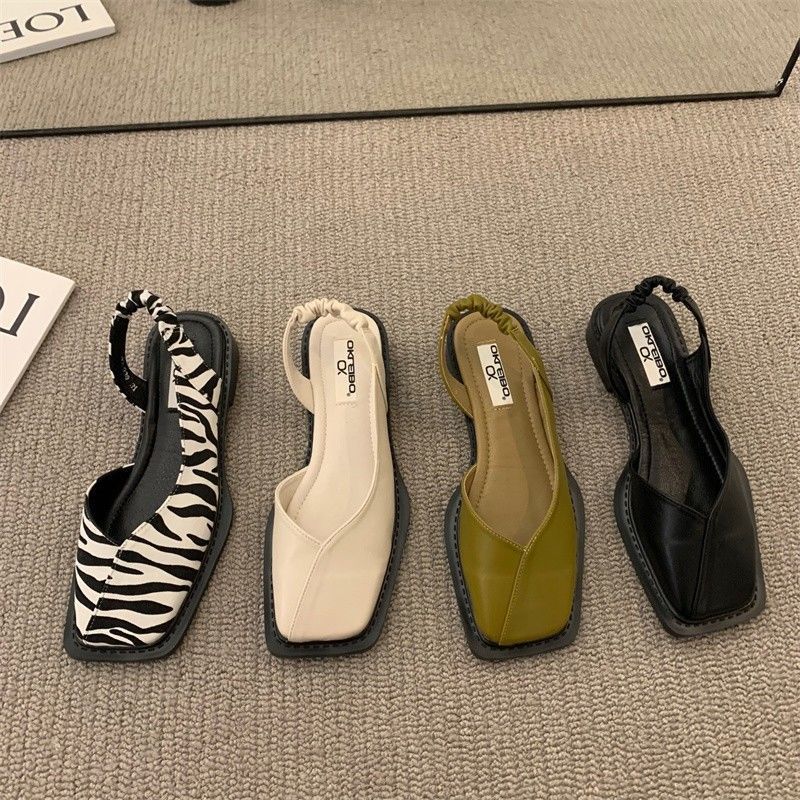 Square Toe Womens Flats Shallow Mouth Elegant Womens Sandals Fashion Vintage Party Shoes Elastic Band Women Shoes Luxury Zapatos