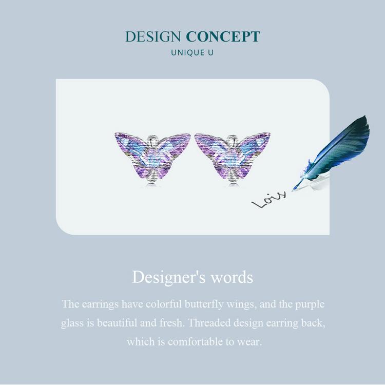 Bamoer 925 Sterling sølv lilla sommerfugl øredobber insekt øredobber for kvinner Bursdagsgave romantiske fine smykker
