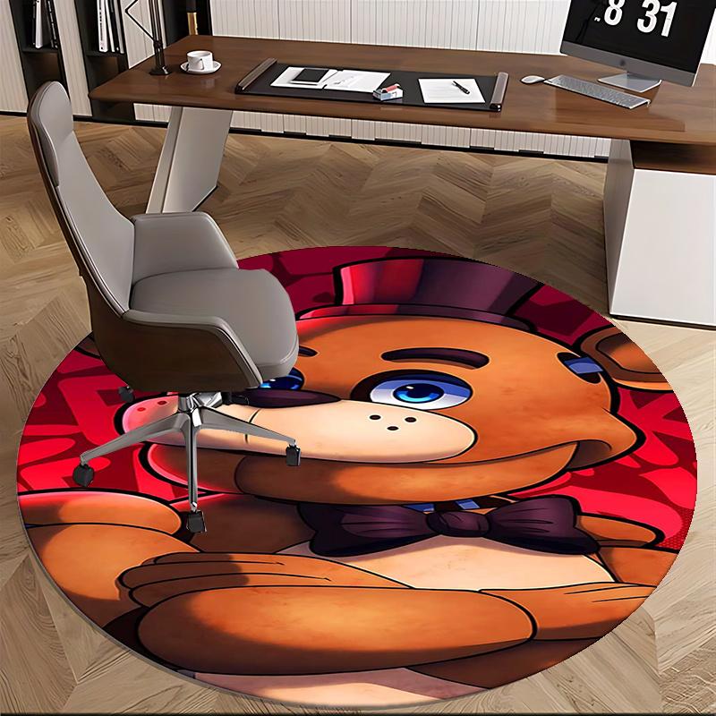 Freddy Fazbear,Five Nights at Freddy's Stuhlmatte Runder Teppich Büroteppich, Maschinenwaschbar, Rutschfest, Geeignet für Wohnzimmer, Schlafzimmer